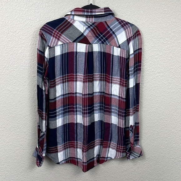 Rails Hunter Plaid Button Front Long Sleeve Shirt Flannel Burgundy Navy Blue S - Picture 3 of 10